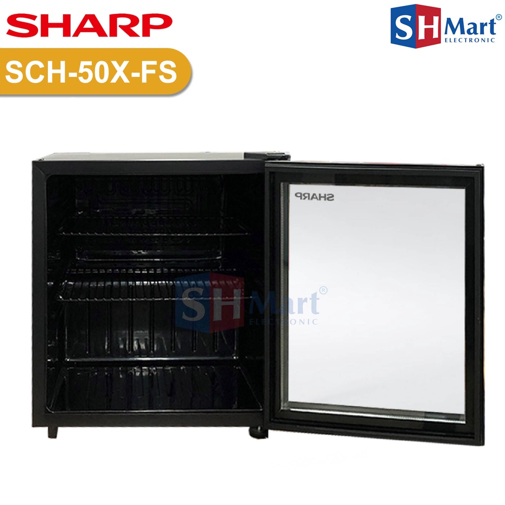 SHOWCASE MINI SHARP KAPASITAS 55 LITER SCH50XFS / SCH-50X-FS DISPLAY COOLER GARANSI RESMI