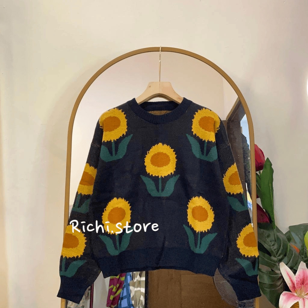 MENTARI SWEATER RAJUT MOTIF SUNFLOWERS