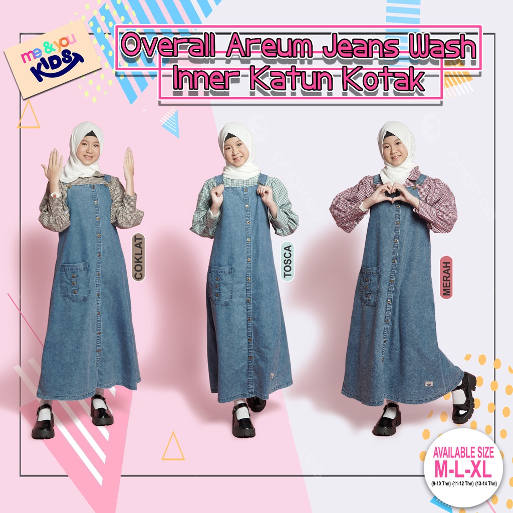 Overall Areum Jeans Wash Inner Katun Kotak By Me and You Kids Ready