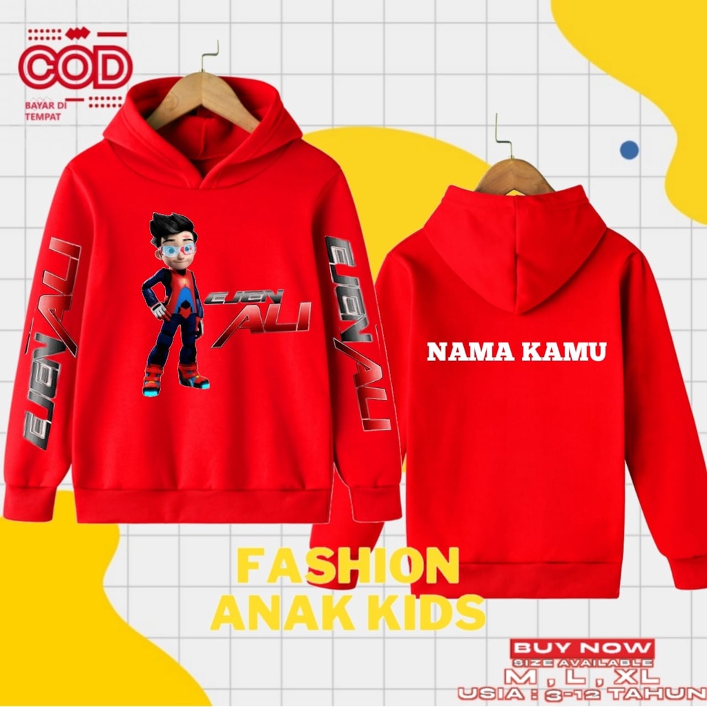 (BISA COD) Jaket Hoodie Anak Ejen Ali / Jaket Ejen Ali Free Nama