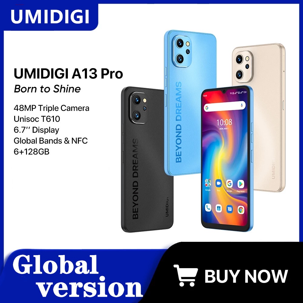 Versi Global Umidigi A13 Pro Android 12 Smartphone NFC 48MP AI Triple Camera 6GB 128GB 6.7 & quot; L