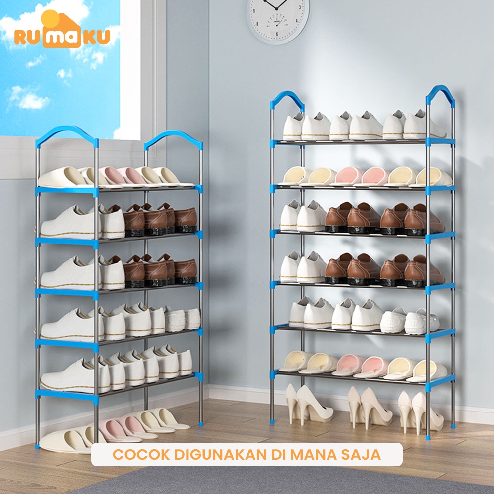 Rumaku Rak Sepatu Stainless Steel Kuat Tempat Sepatu Sandal Multifungsi Kapasitas Besar 5 Susun 6 Susun 7 Susun