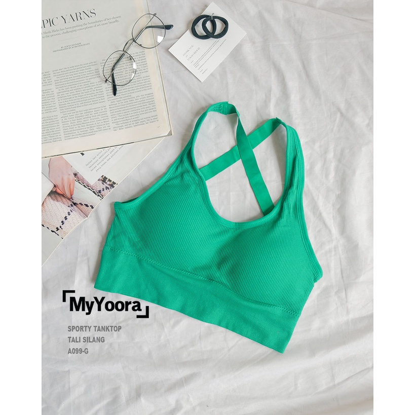 MyYoora Sporty Tanktop Tali Silang Gym/Yoga dengan Cup Bra AA099