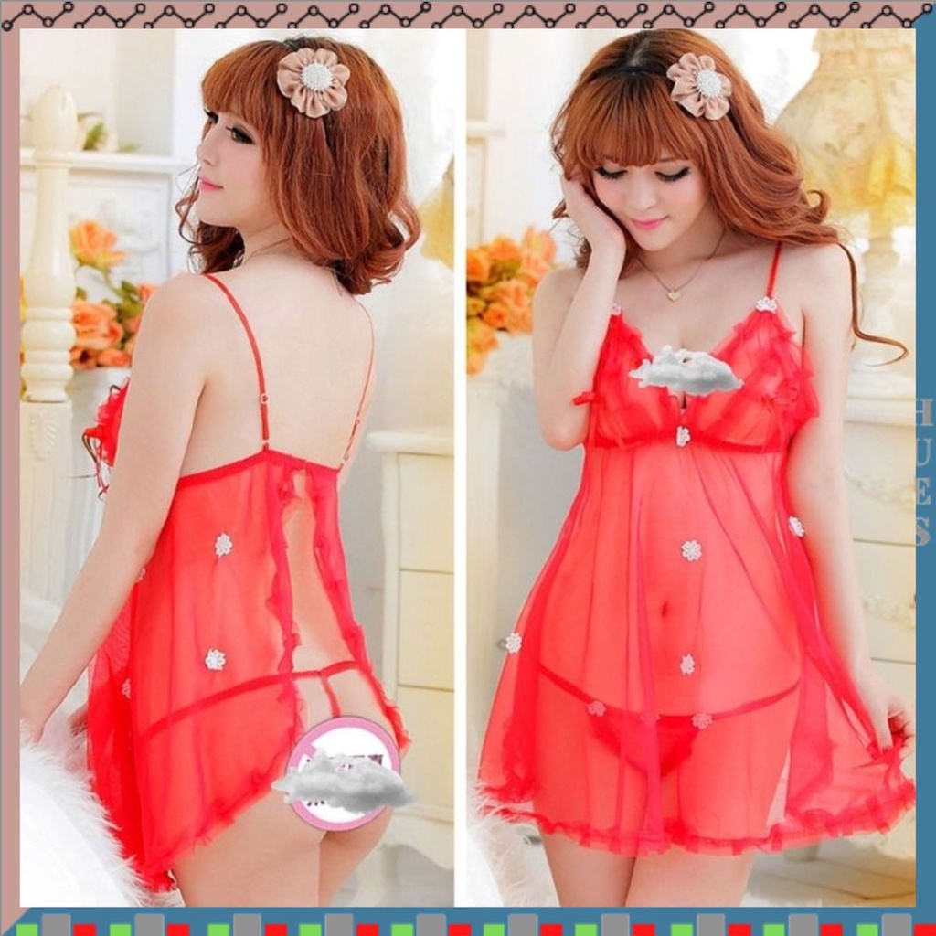 HUES.ID Set Lingerie Wanita Bahan Lace Tipis Kerah Bordir Bunga Putih -3006