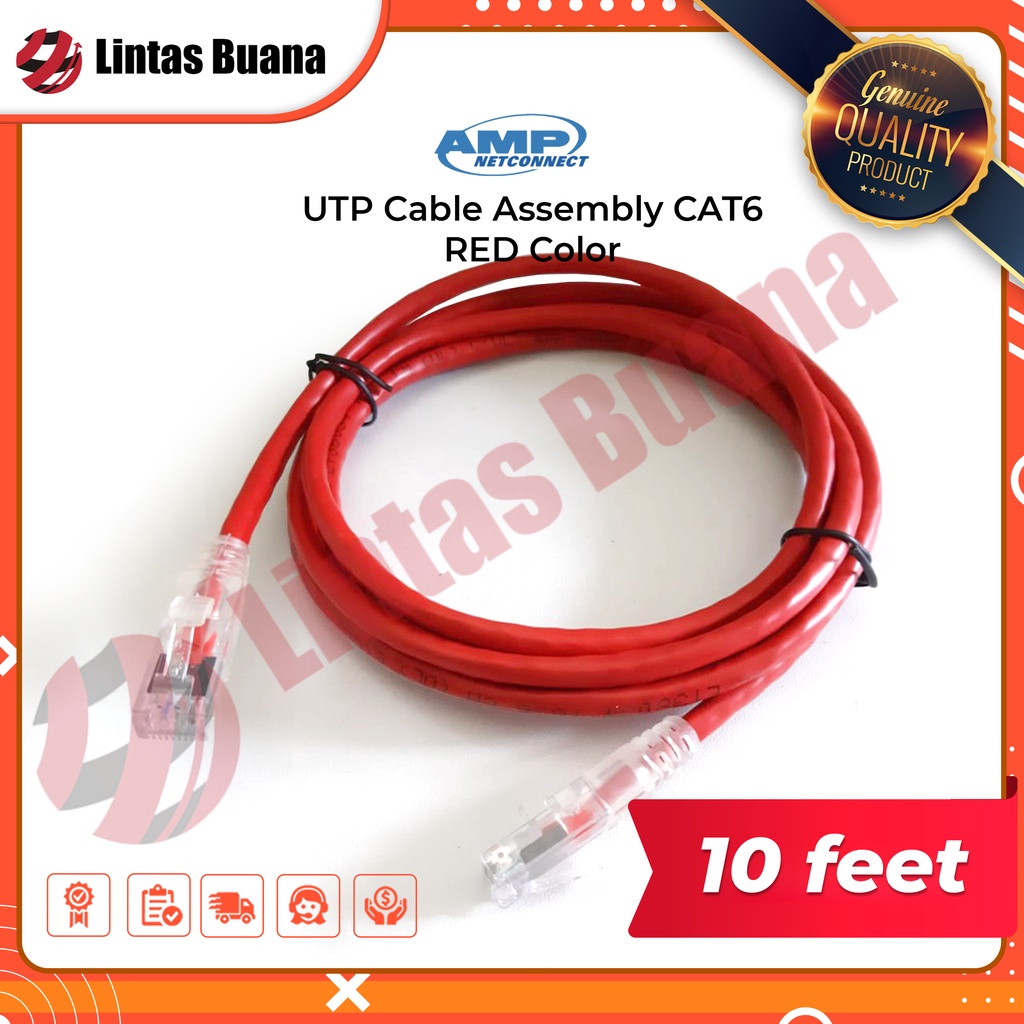 Kabel LAN Cat6 AMP Commscope Patch cord Cat 6 RED 10 Feet / 3 Meter ORIGINAL