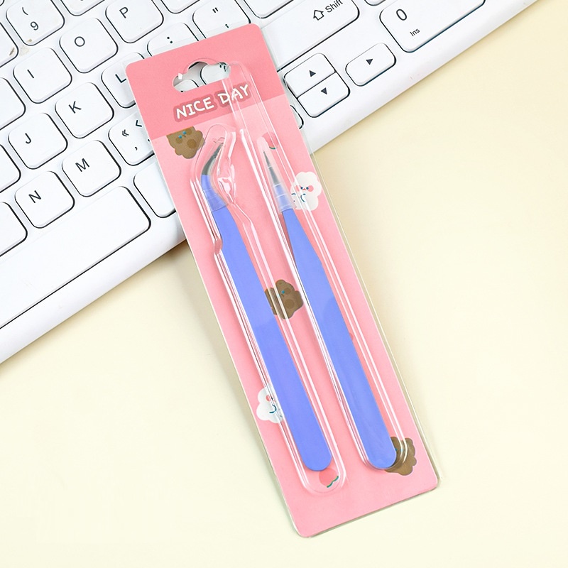 NEW (1 set isi 2) Set tweezer pinset lurus dan lengkung gundam warna pastel