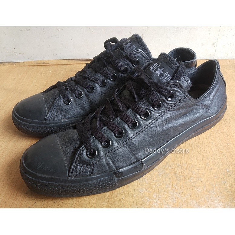 Sepatu ORIGINAL Converse ALL STAR Full Black LEATHER kulit sz.42 8.5 insole 27 bekas seken Original 