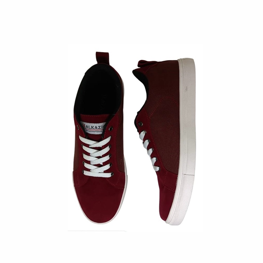 BONUS TAS &amp; KAOS KAKI | Sepatu Pria Maroon Sneaker Tali Casual Cowo Pemuda