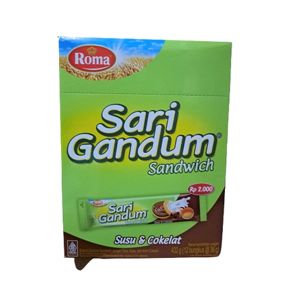 

Sari Gandum Roma Biskuit Sandwich Coklat isi 12pcs x 36g Kotak