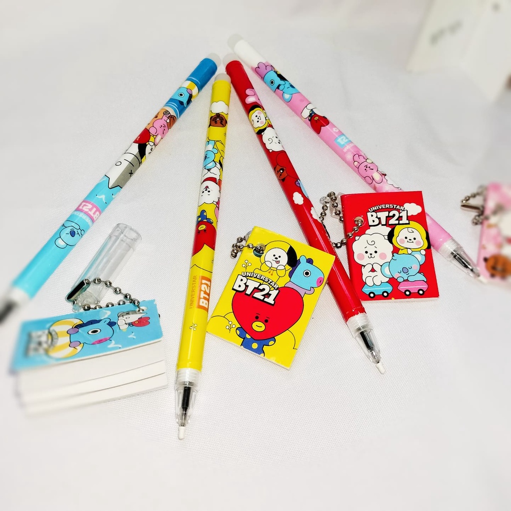 Pulpen gantungan buku BT Set 4 Pieces (4 pcs) lengkap / Pen gantungan note mini karakter k-pop imut lucu harga termurah bisa COD