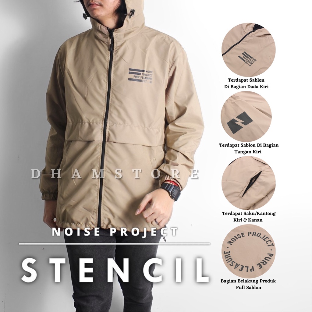 Cream Jaket Outdoor Stencil Jaket Pria Jaket Parasut Jaket Noise Project