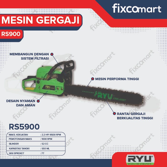 Ryu Chain Saw Rs 5900 / Ryu Gergaji Mesin Potong 22 Inch / Mesin Gergaji Potong
