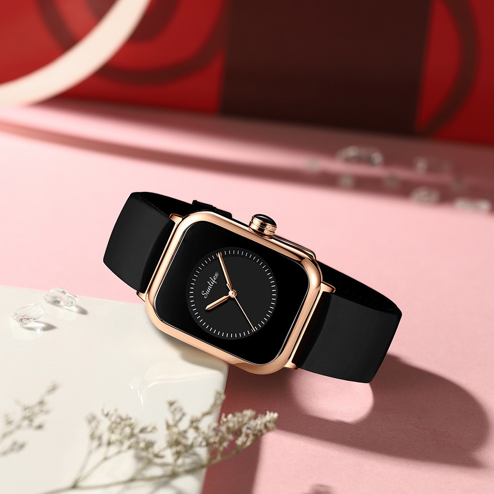 SUNLIFEX Jam Tangan Wanita Original Square Simple Dial Display  Jam Tangan Cewek Anti Air Mode Korea Tali Silikon Kuarsa Jam Tangan Anak Perempuan