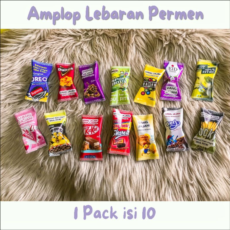 1 PACK ISI 10 AMPLOP LEBARAN BENTUK PERMEN VIRAL KEKINIAN