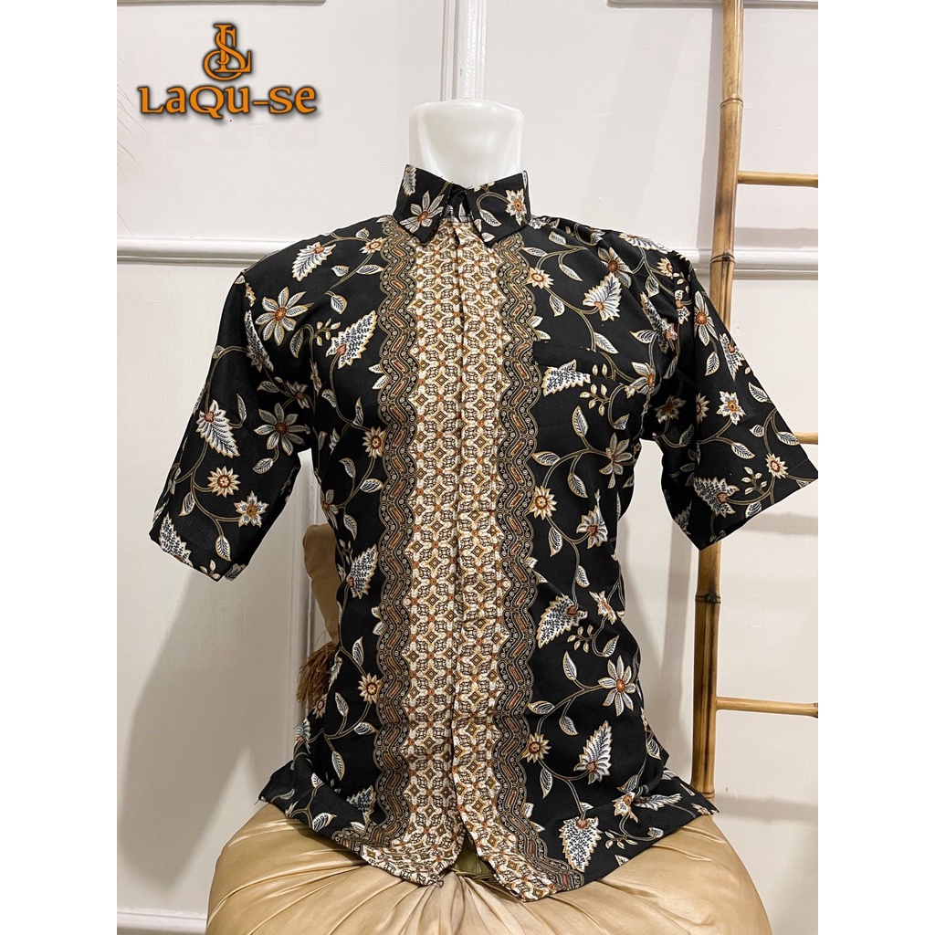 Restu Colletion Promo Kemeja Batik Pria Lengan Pendek Bahan Semi Silk / Polyester With Gold Foil Masa Kini Terbaru Size M – XXL Motif MELATI GOLD