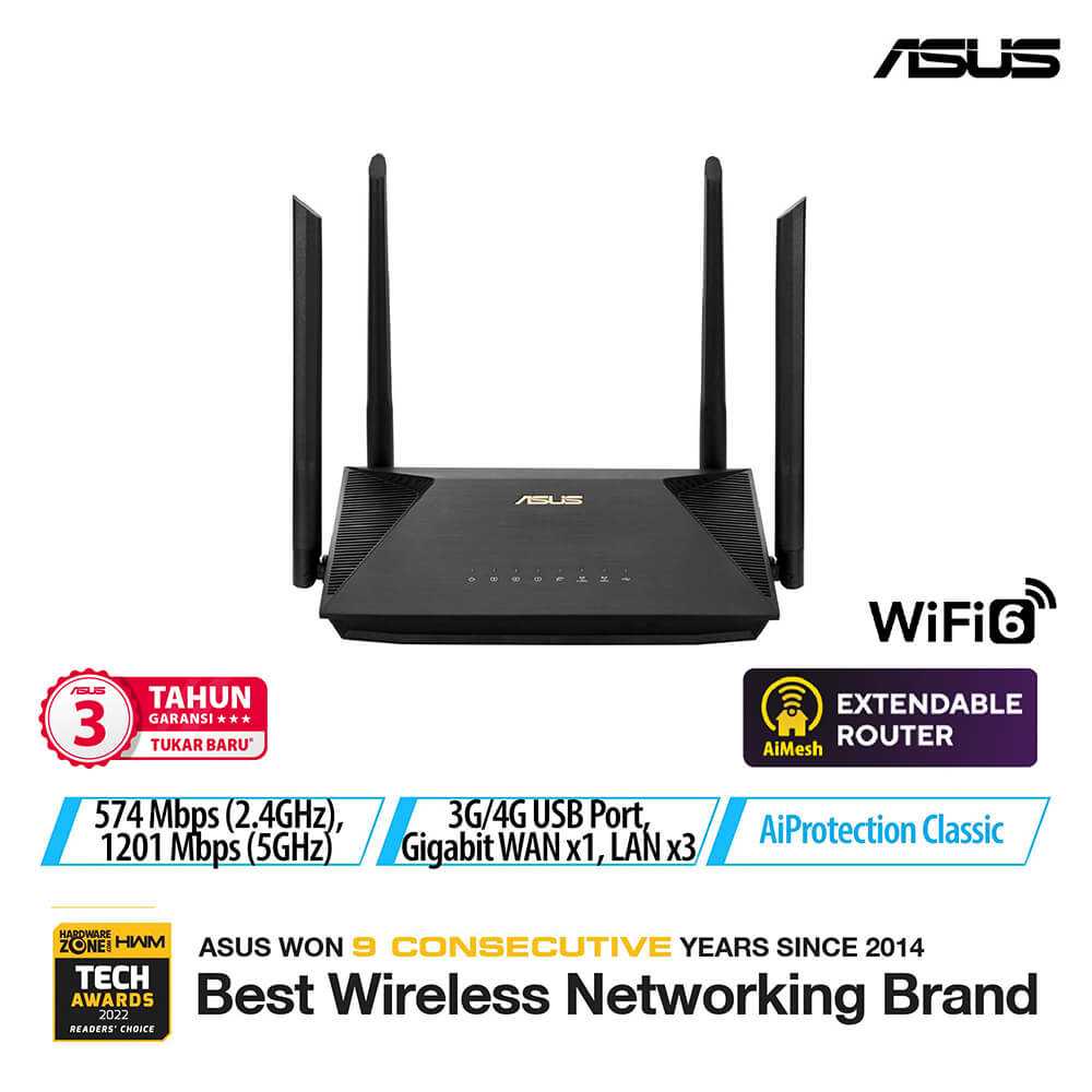 ASUS RT-AX53U (AX1800) Dual Band WiFi 6 Extendable Router, Subscription-free Network Security, Insta