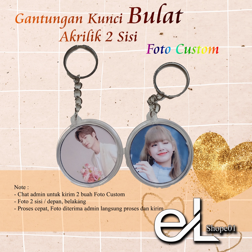 Gantungan Kunci Akrilik Bulat 2 Sisi Depan Belakang Foto Custom