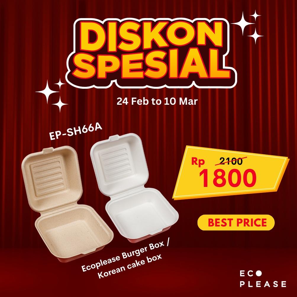 [spin1] Bagasse Box Bento Cake Burger Box Korean Lunch Box 50 pcs
