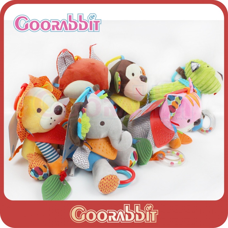 Mainan Boneka Rattle Teether Bentuk Hewan Bahan Plush Lembut Multifungsi Untuk Bayi