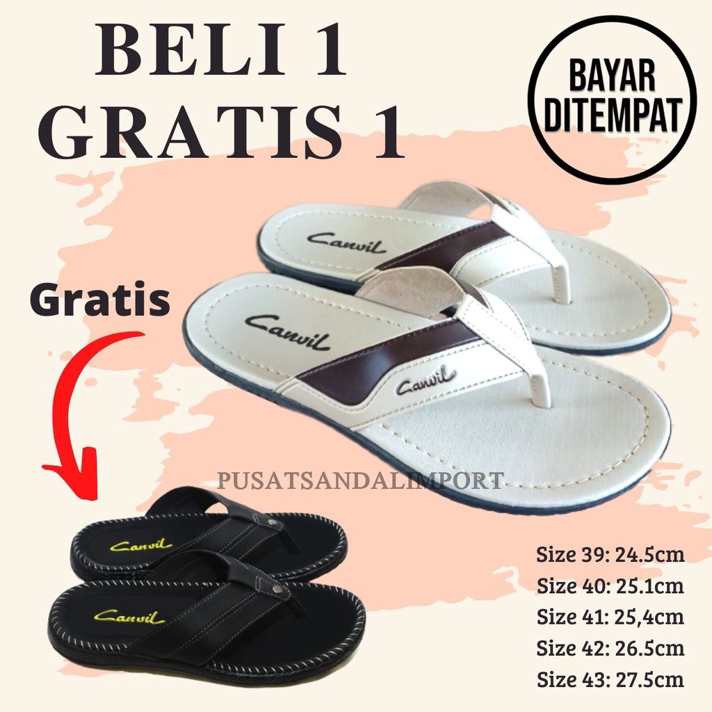 Sandal Pria Kulit ukuran 39 sampai 43 Dewasa BELI 1 GRATIS 1 Sandal Pria Cowok Laki laki Casual Murah Pria Jepit Import Sendal Carvil