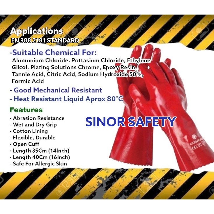 Sarung Tangan PVC 16 Inch Merah Tahan Panas Kimia Safety Gloves