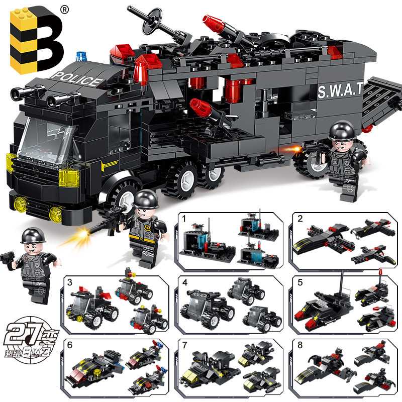 LELEBROTHER Mobil Mainan Anak Building Blocks Mobil Military Mobil Tentara Police Car 550PCS - C035