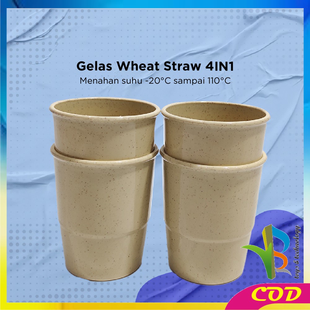 RB-C811 Gelas Wheat Straw 4IN1 / Gelas Cangkir Mug Plastik Jerami Gandum / Gelas Tanpa Gagang Serbaguna