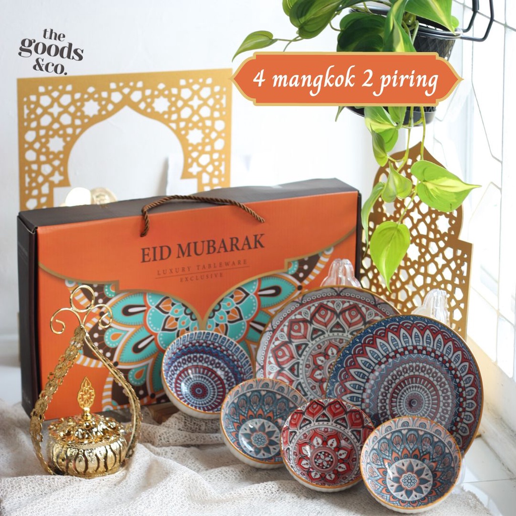 Mangkok Set Souvenir Hampers Eid Mubarak Bowl Set Mangkok Keramik Gift Idul Fitri Set BOHEMIAN Gift Set Motif Batik