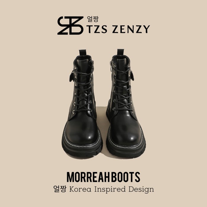 TZS Zenzy Morreah Boots Korea Designed - Sepatu Boots Wanita - Hitam, Size 35