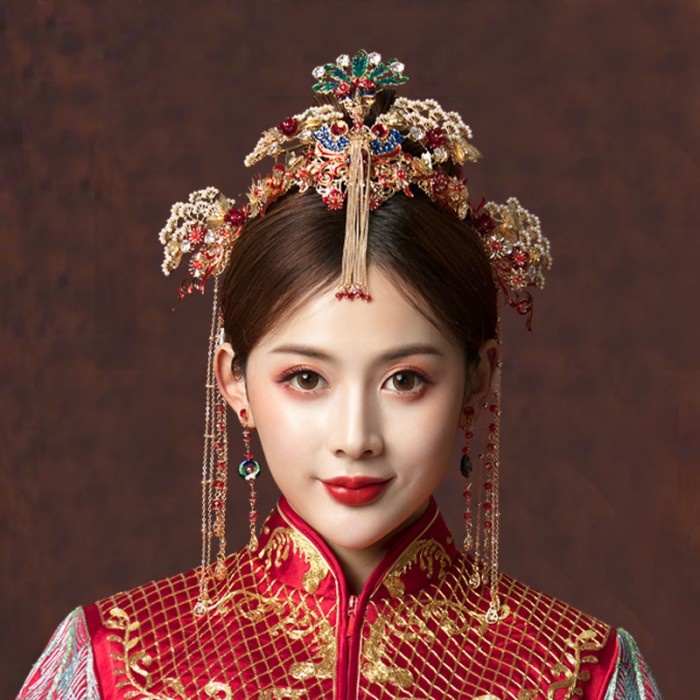 Set Hairpiece Tusuk Konde Rambut Pengantin Tradisional Cina Klasik