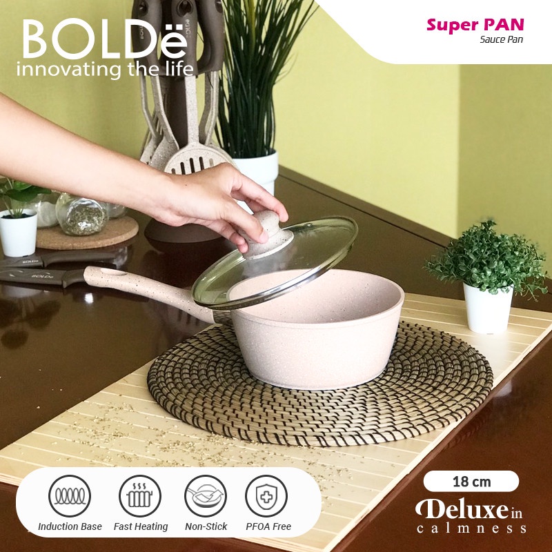 BOLDe Super PAN Sauce PAN 18 cm Plus Penutup Kaca ( Panci Keramik Premium )