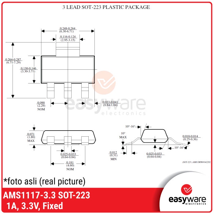 AMS1117-3.3 SOT-223 ORIGINAL AMS AMS1117 3.3V IC LDO Voltage Regulator