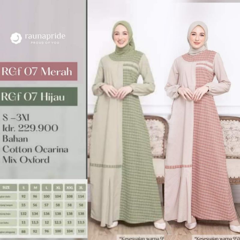 Gamis katun dewasa Rauna RGF 07 hijau & merah