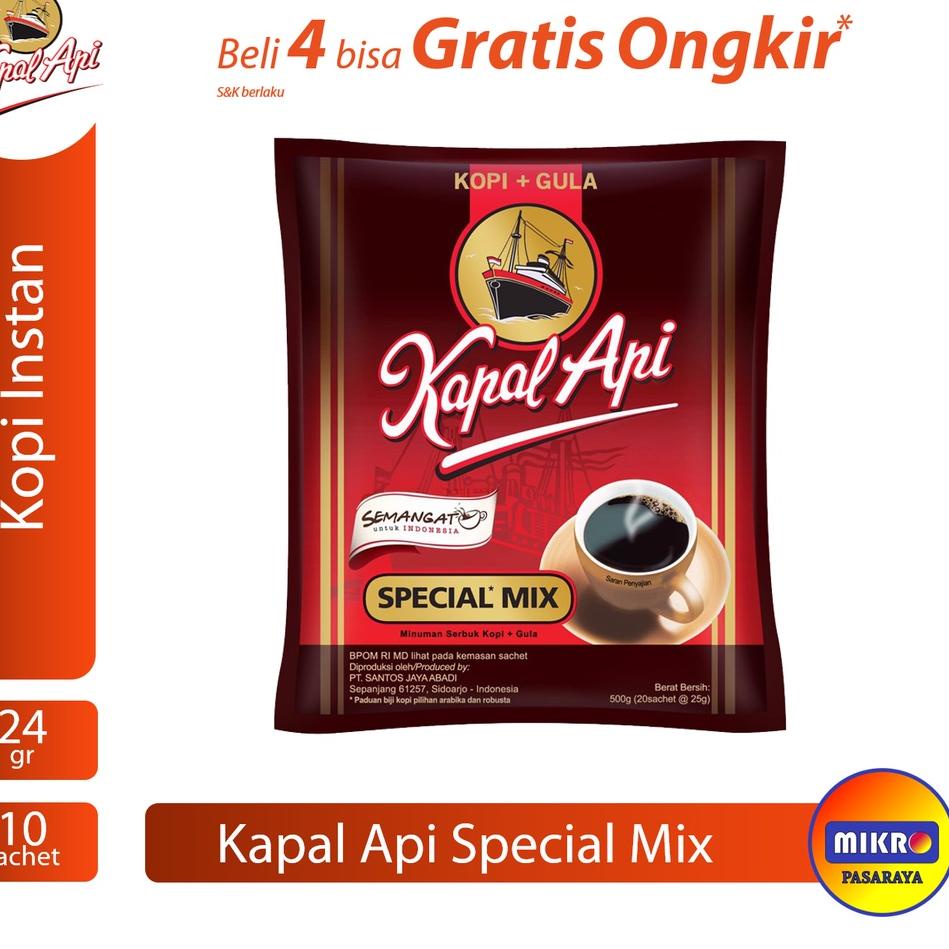 

Di⚡kon !! [RENCENG GROSIR] Kapal Api Special Mix Minuman Serbuk Kopi + Gula [24 gram x 10 sachet] 1 renteng