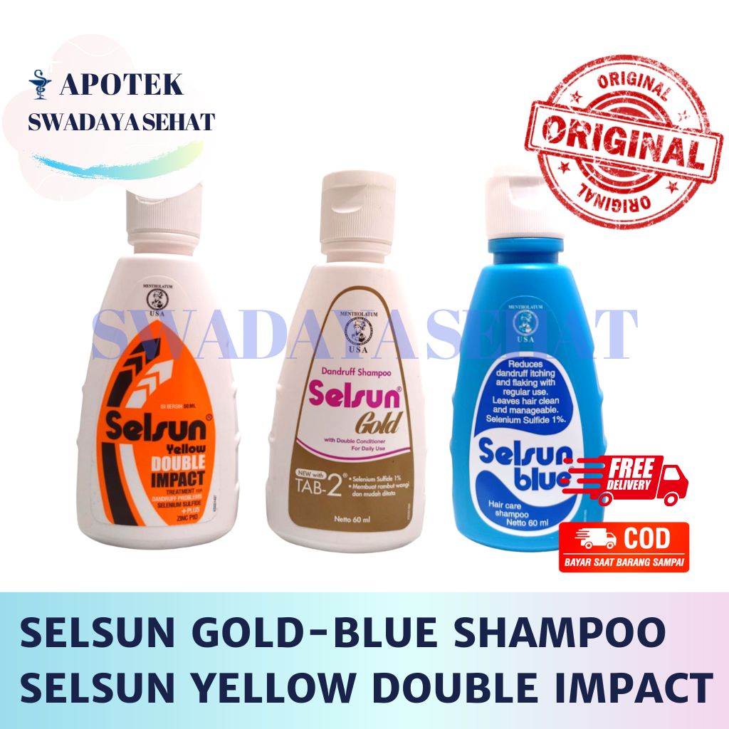 SELSUN GOLD SHAMPOO 1 60 ML BLUE 60ML YELLOW DOUBLE IMPACT 50ML - Shampo Anti Ketombe Conditioner