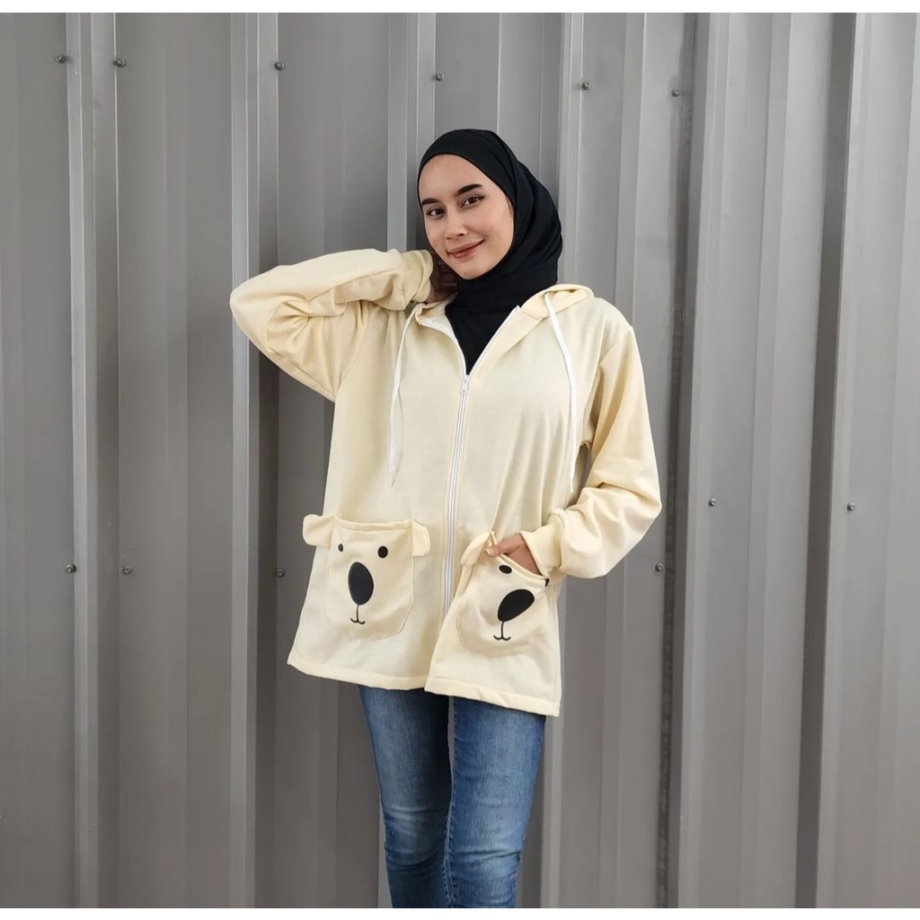 SWEATER JACKET KOALA HOODIE ZIP ATASAN WANITA ALA KOREAN FASHION KASUAL STYLE