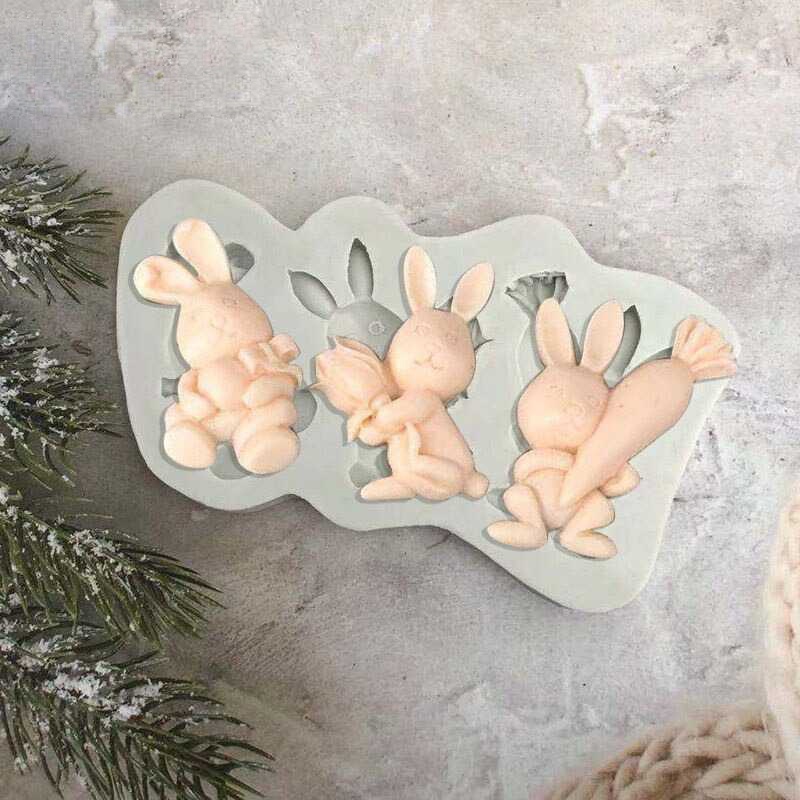 Miki Cetakan Kue 3D Cube Baking Cake Dessert Molds Silicone Rabbit - MH03 - Gray