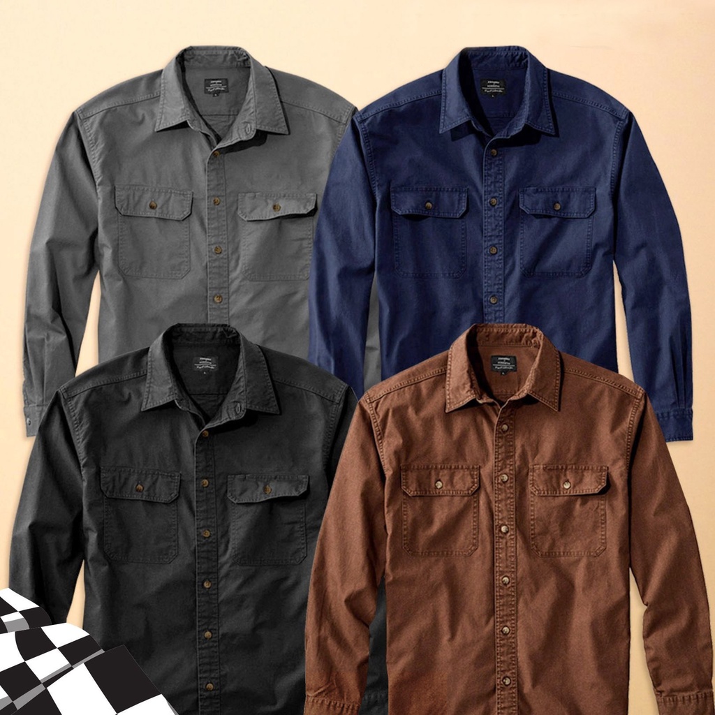 Kemeja Tactical PDL Canvas Premium | Hitam Navy Biru Dongker Tua Coklat Abu Hijau Army | Baju Seraga