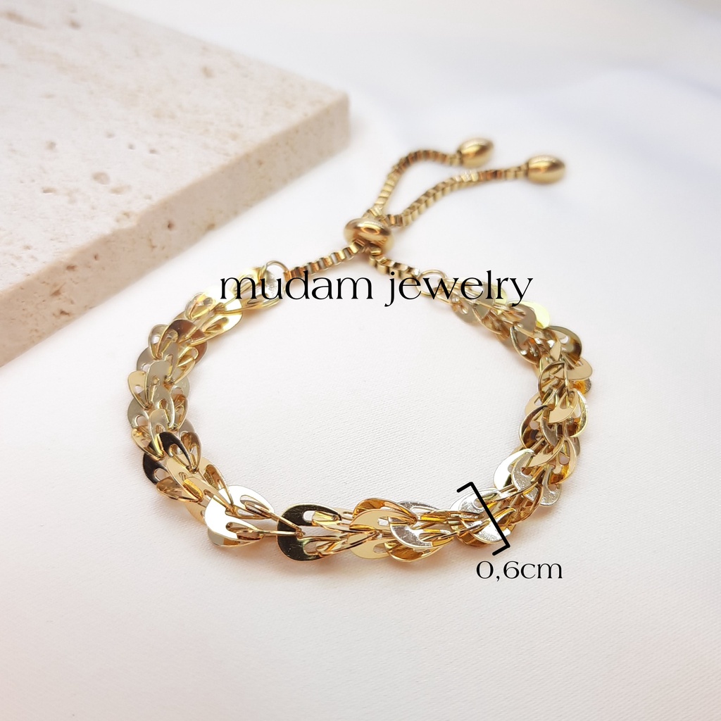 Gelang Serut Titanium Model Sisik Naga Tersedia Warna Gold dan Silver