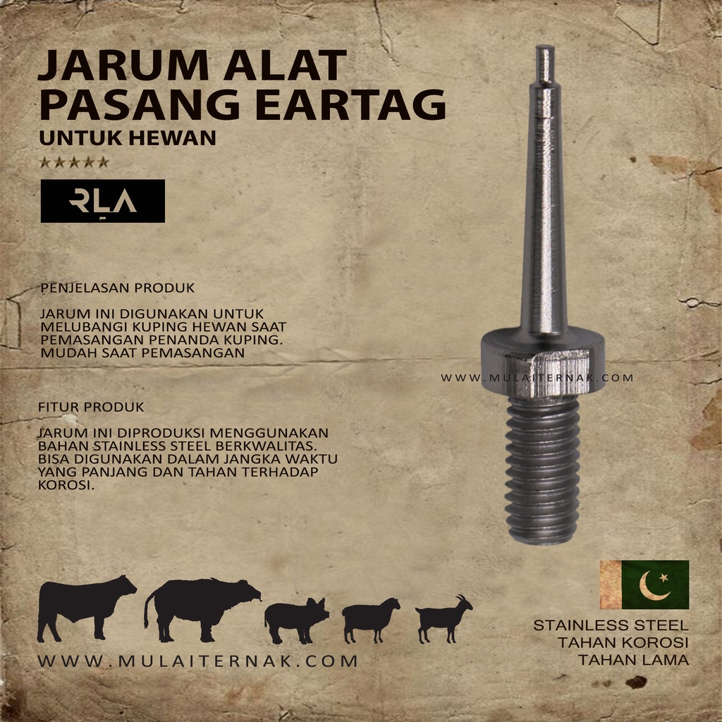 Jarum Eartag Stainless Steel - Ear Tag Needle - Domba - Sapi - Babi - Aplikator Ear Tag - Penindik K