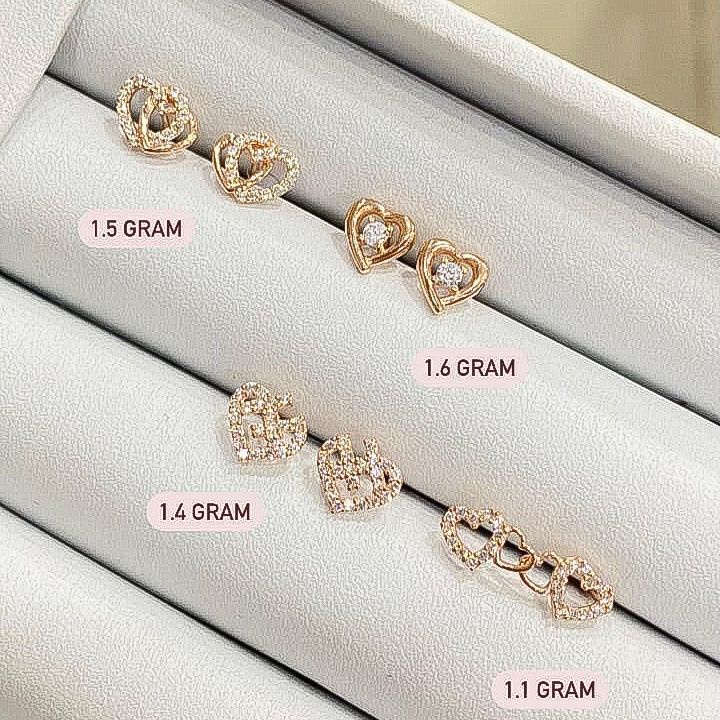 Anting anak dan dewasa emas asli kadar 75 17k rosegold love smiley solitaire branded drop like diamond jepit gantung duduk paku tusuk stud