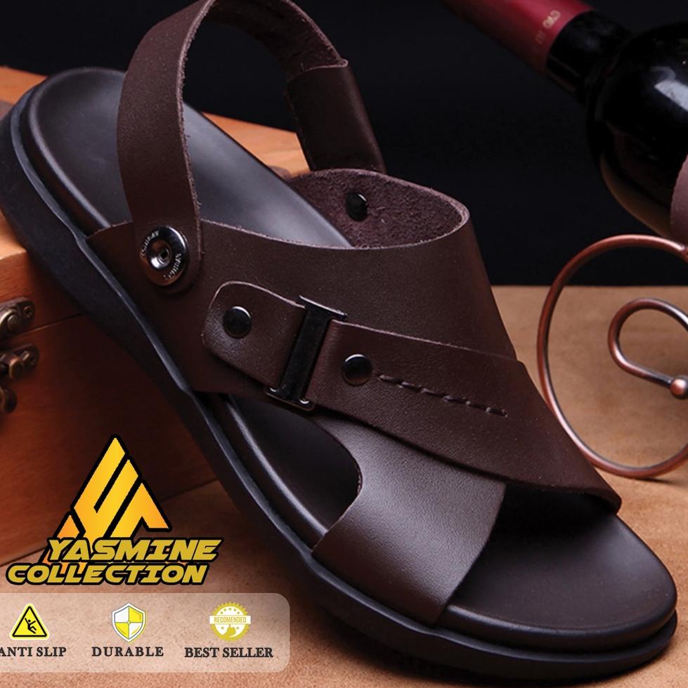 READY Sandal Pria Kulit Impor Asli Slipper Handmade Premium Open Toe Trending Terbaru