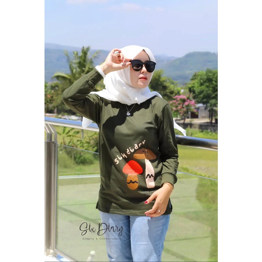 Baju Wanita Fashion wanita Kaos Wanita Atasan Wanita/KAOS SIX DIARY/Kaos Lengan Panjang Wanita MOTIF