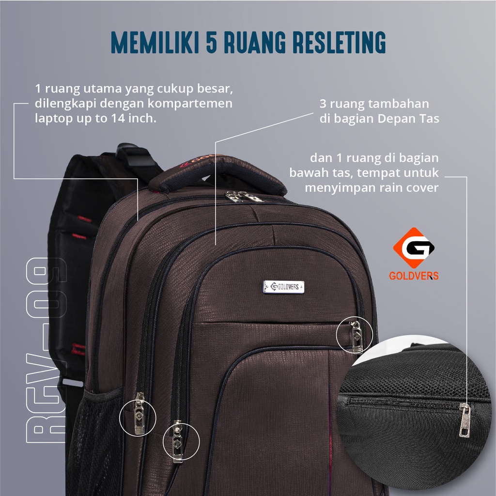 GOLDVERS Tas Ransel Sekolah Pria Backpack Kerja Kuliah Tas Laptop Free Raincover