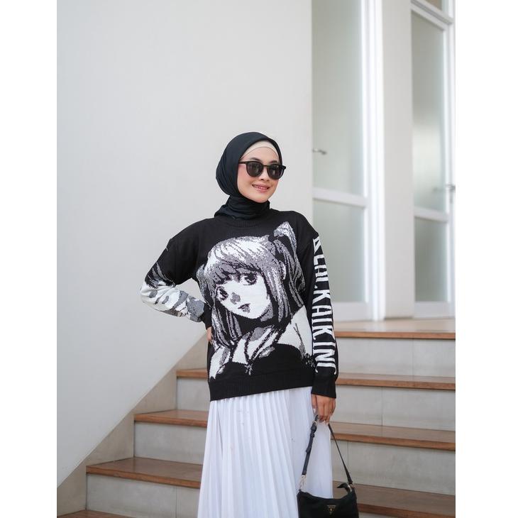 [ART. 4654] MTI - Knit 007 Sweater Rajut Premium Motif Anime Black Air.Inc Sweater