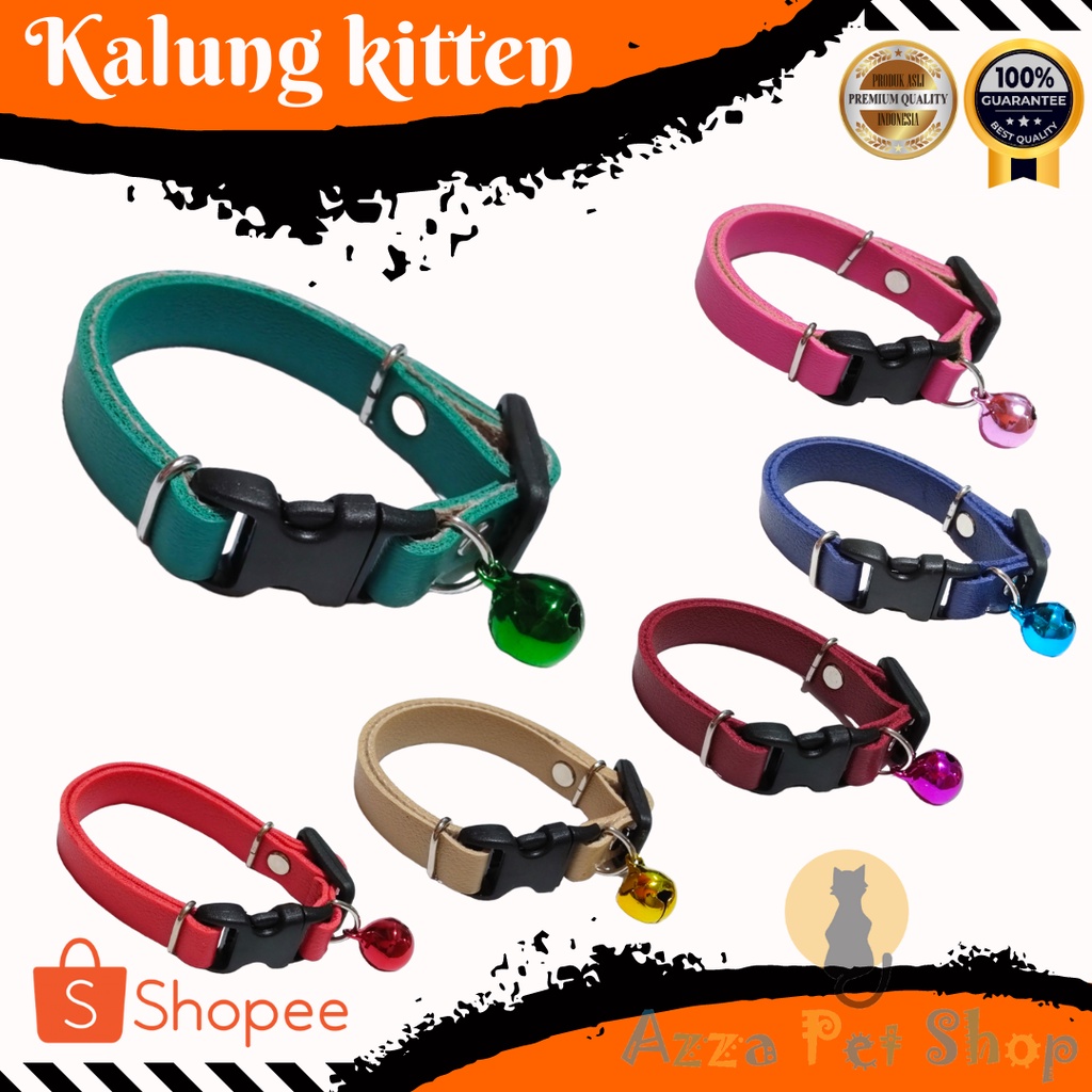 Kalung kucing kulit sintetis lonceng warna untuk kitten / aksesoris leher kucing kitten