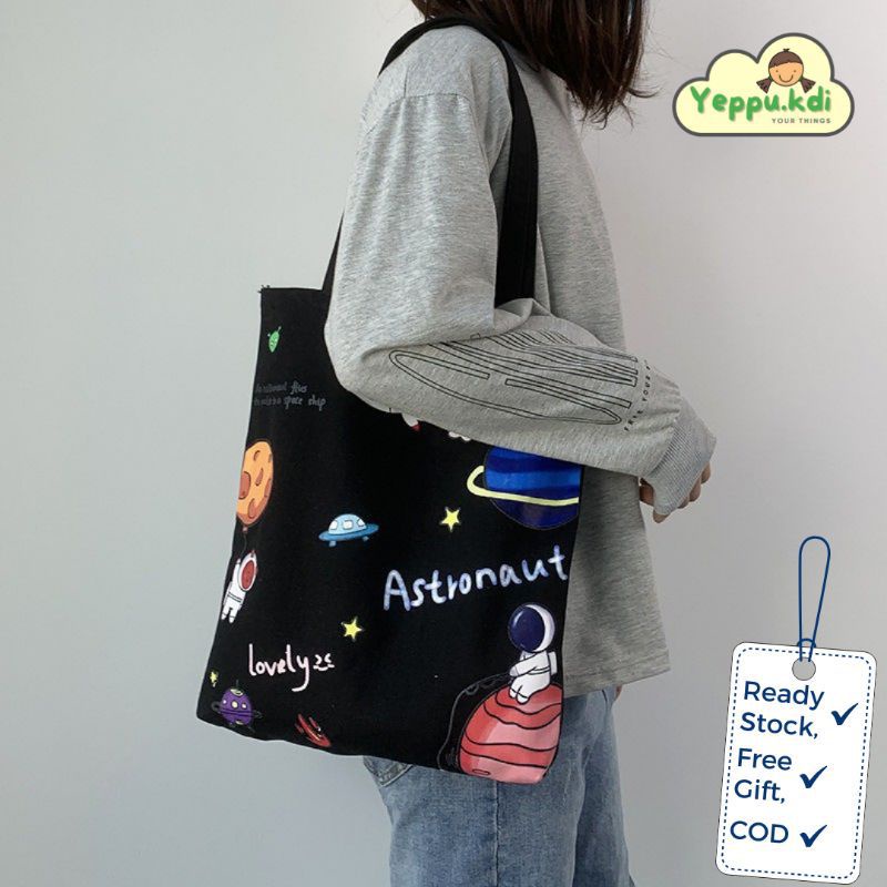 Arifirn Totebag Planet Art Canvas - Premium Tas Totebag Wanita dan Pria