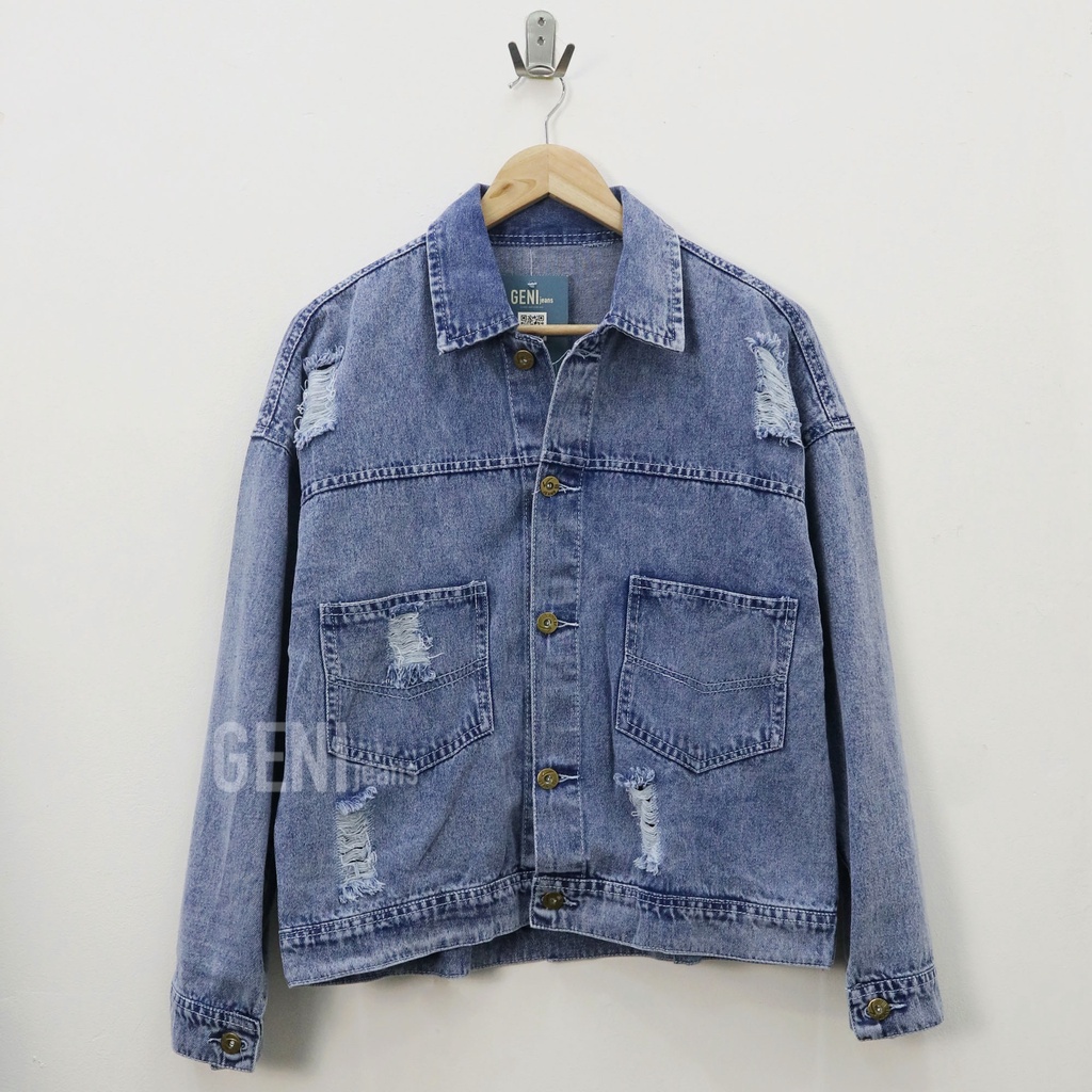 Oversize dalaripped jacket jeans wanita by Genijeans
