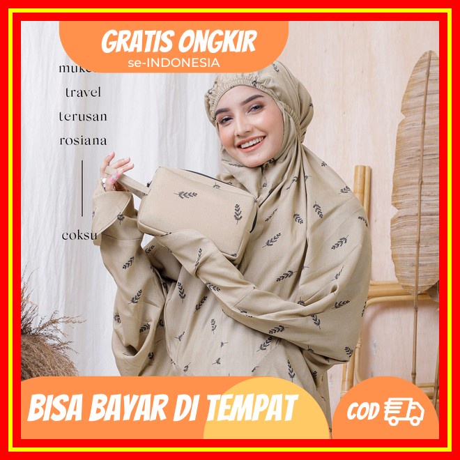 Mukena Terusan Dewasa Sutra Velvet Bordir Alesha Mukenah Lajuran Jumbo Mukena Traveling Mini Pouch M