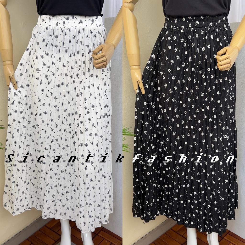 Rok Plisket Motif Bunga Melati Bahan Hyget Premium Panjang 90cm